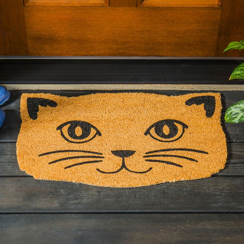 Evergreen Cat Face Shaped Indoor Outdoor Natural Coir Doormat 1'4"x2'4" Brown, 4 of 10