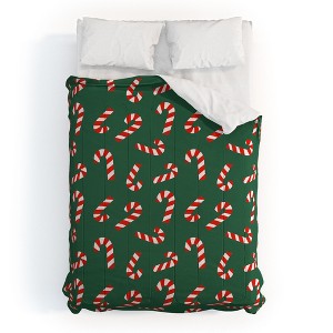 Lathe & Quill Candy Canes Green Comforter + Pillow Sham(s) - Deny Designs - 1 of 3