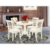HomeStock 5-Piece Round Linen White Finish Solid Wood Top Dining table with 4-Chairs with Slat Back - 2 of 4