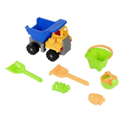 set of 7 beach seaside kid bucket spade rake kit sand building molds fun toy 