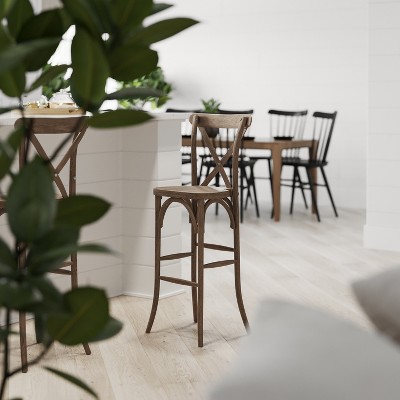 Dark Antique 30 Inch Wooden Cross Back Bar Stool