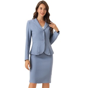 INSPIRE CHIC Women's Business Long Sleeve Notched Lapel Peplum Blazer Pencil Skirt Suit Set 2 Pcs - 1 of 4