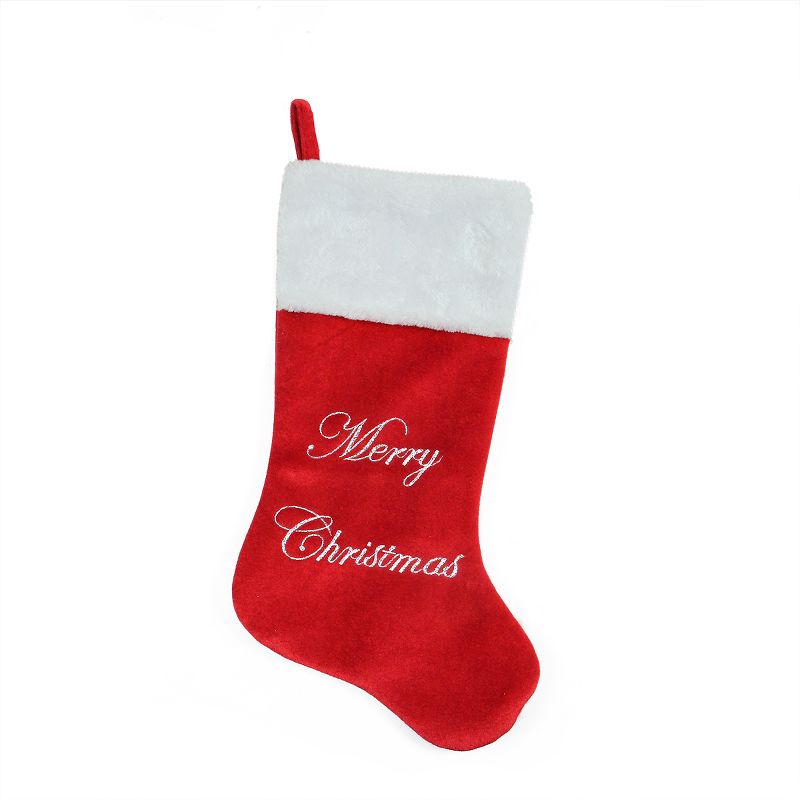 Northlight 20.5" Red and White "Merry Christmas" Embroidered Christmas Stocking, 1 of 2