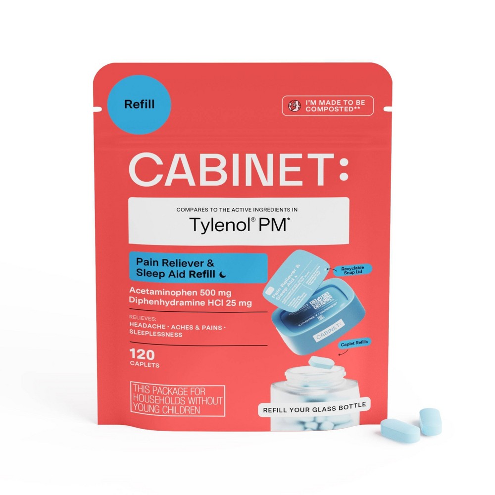 Cabinet Health Acetaminophen Pain Reliever and Nighttime Sleep Aid Refill Compostable Gusset Pouch - 120ct