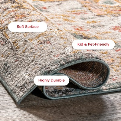 Beige Medallion Rectangular Easy Care Synthetic Rug