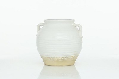 9" White Ceramic Planter Pot with Dual Handles