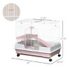 2 Level Indoor Rabbit Cage with Wheels,32'' Small Animal Hutch for Bunny,Chinchilla,Guinea Pig,Removable Tray And Ramp-LAOTIES - 3 of 4