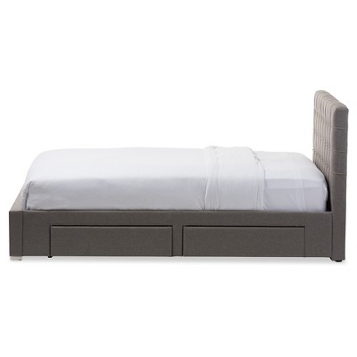 Modern King-Sized Grey Tufted Upholstered Bed with 4-Drawer Storage