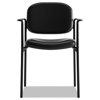 Stackable Black Leather & Steel Visitor Chair with Fixed Arms