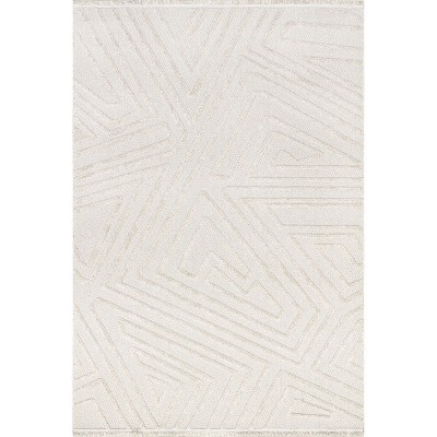 Ivory Geometric 4x6 Indoor Area Rug with Loop and Shag Techniques
