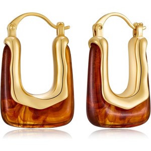 Acrylic Hoop Earrings for Women 14K Gold Plated Chunky Hoop Earrings Vintage Geometric Resin Fashion Jewelry Gifts - 1 of 4