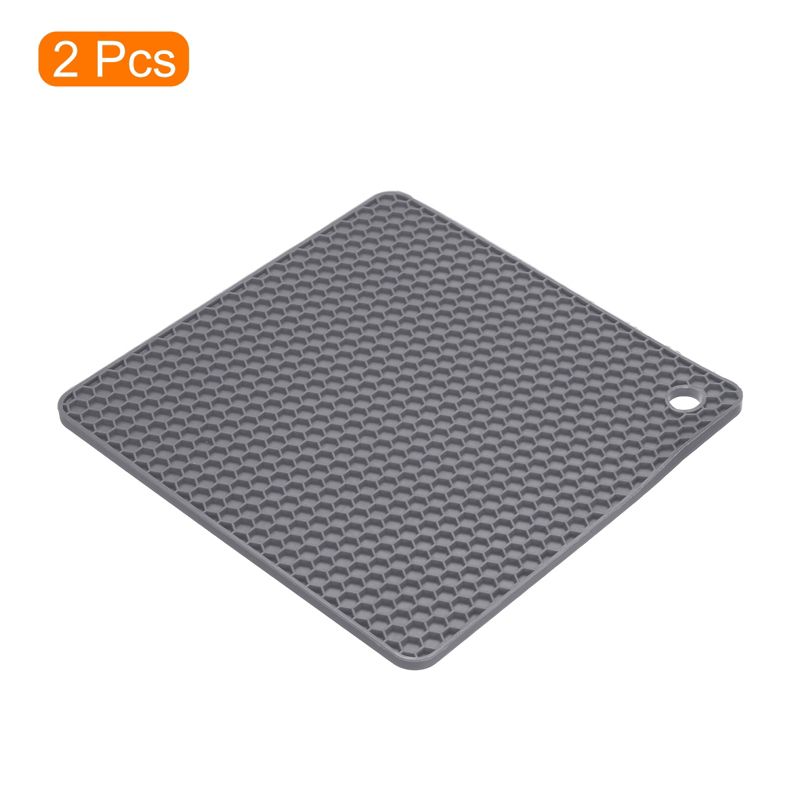 Unique Bargains Silicone Trivet Mats 2pcs Square Heat Resistant Non-Slip Drying Mat for Kitchen Counter Table -Deep Gray, 3 of 6