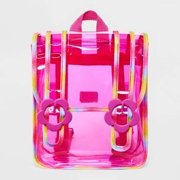 Girls' 11" Rainbow Jelly Clear Mini Backpack with Flower Buckles - Cat & Jack™ Pink