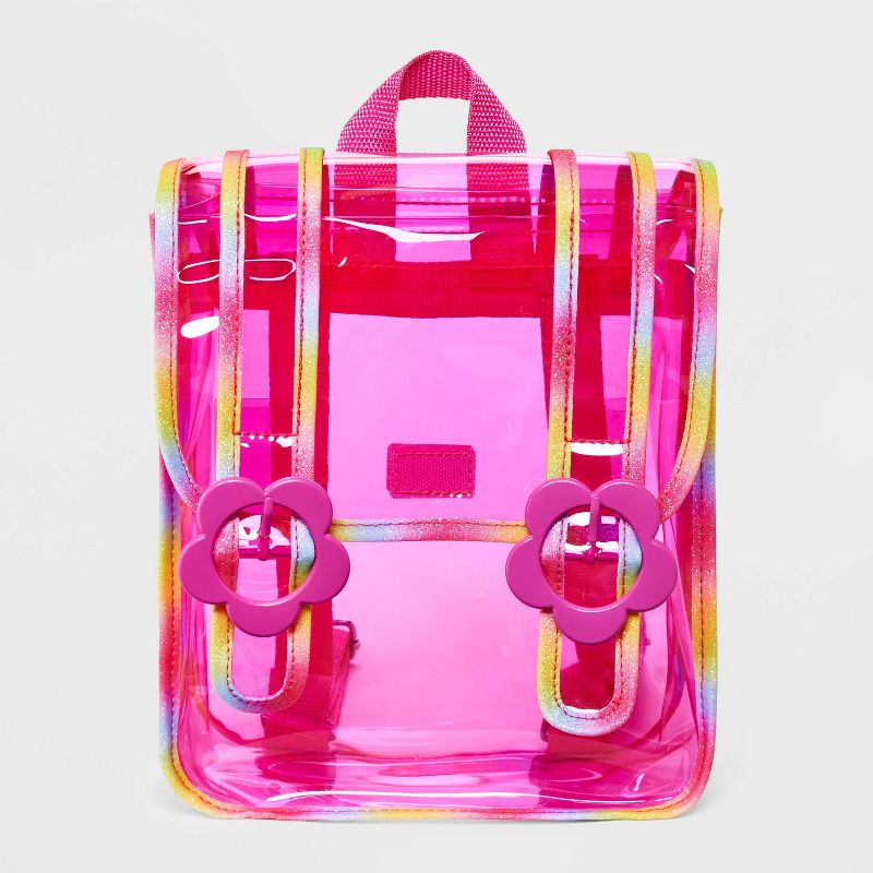 Girls&#39; 11&#34; Rainbow Jelly Clear Mini Backpack with Flower Buckles - Cat &#38; Jack&#8482; Pink, 1 of 6