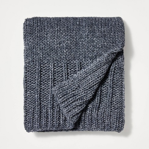 Chunky Knit Throw Blanket Navy Blue Threshold designed with Studio McGee