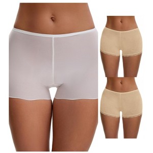INSPIRE CHIC Women's Seamless Ice Silk Lace Trim Slip Shorts for Under Dresses Lightweight Boyshorts 3 Packs - 1 of 4