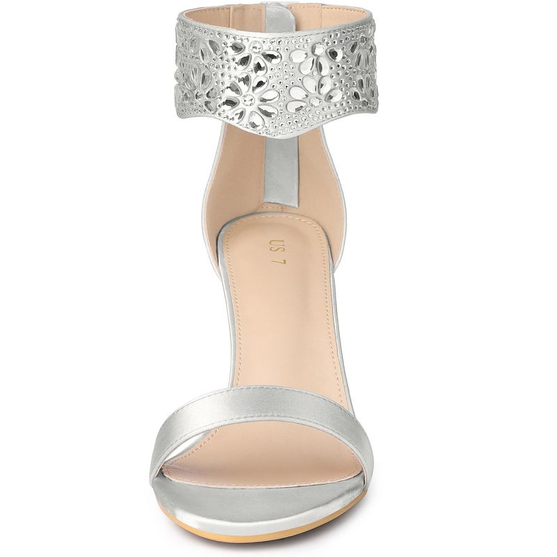 Allegra K Women's Rhinestone Diamond Decor Crystal Ankle Strap Chunky Heel Sandals, 2 of 7