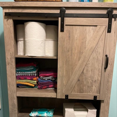 Wooden Bathroom Storage Cabinet with Sliding Barn Door and 3-level