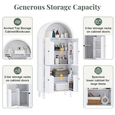 JVNOXKWhite Arched Tall Bathroom Storage Cabinet, 4 Soft-Close Doors ...