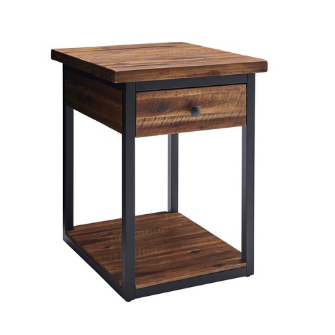 Wood and metal end deals table with drawer