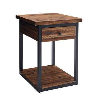 Claremont Rustic Wood End Table with Drawer and Low Shelf Dark Brown - Alaterre Furniture