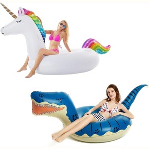 Jasonwell Giant Inflatable Unicorn & Dinosaur Pool Floats – Ride-On Summer Pool Party Floats for Kids & Adults, 3XL & Large - 1 of 4