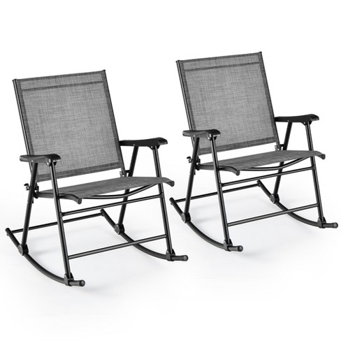 Costway 2pcs Patio Folding Rocking Chair Heavy Duty Metal Frame Rockers Outdoor