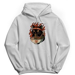 Rerun Island Men's Nippon Cat Ramen Long Sleeve Graphic Cotton Sweatshirt Hoodie - 1 of 4