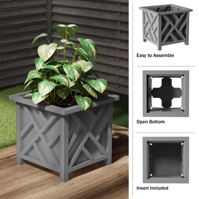 14.75-Inch Gray Polypropylene Lattice Design Outdoor Planter Box