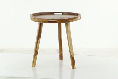 Elegant Round Teak Wood Side Table with Tripod Base - 25" Brown