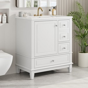 30"W Bathroom Vanity with Sink, Bathroom Cabinet with 3 Drawers, Door Shelf and Soft Closing Door -ModernLuxe - 1 of 4