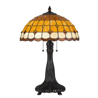 24.5" Tiffany Resin Mission Design Table Lamp with Hand Cut Glass Shade Dark Bronze - Cal Lighting