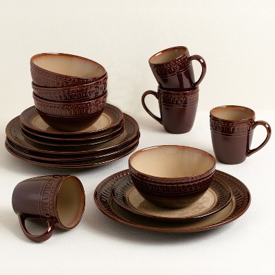 Rustic Brown and Caramel Ceramic 16-Piece Dinnerware Set
