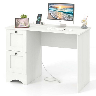 Mr IRONSTONE L-Shaped Desk With Power Outlets & Monitor Stand, 47 Inch Rustic Brown