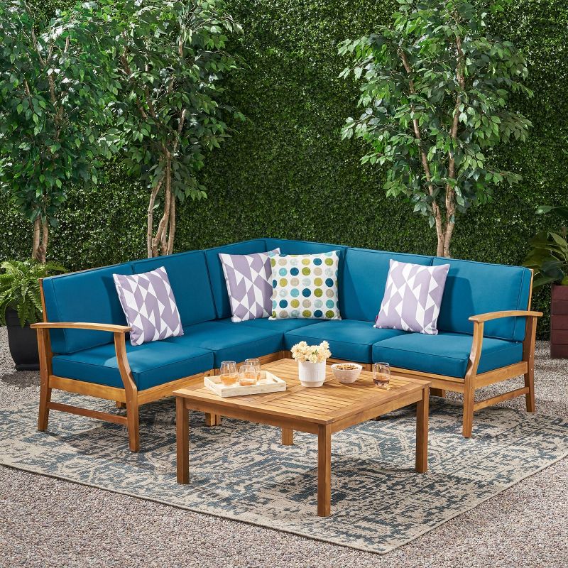 Perla 6pc Acacia Wood Patio Chat Set - Blue - Christopher Knight Home, 1 of 8