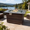 44" Propane Gas Fire Pit Table, 50000 BTU Rectangular Fire Pit, Tile Tabletop with Beautiful Wicker Base for Outside Patio Deck Garden Courtyard-Brown - 2 of 4