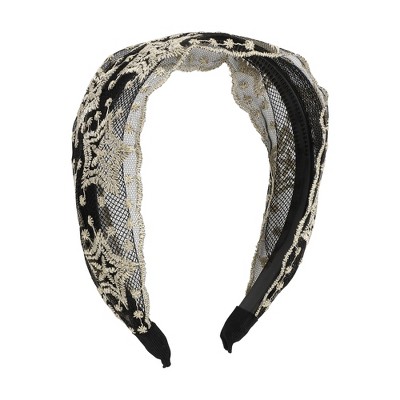 Unique Bargains Women's Elegant Lace Mesh Star Pattern Hairband Black White 1 Pc