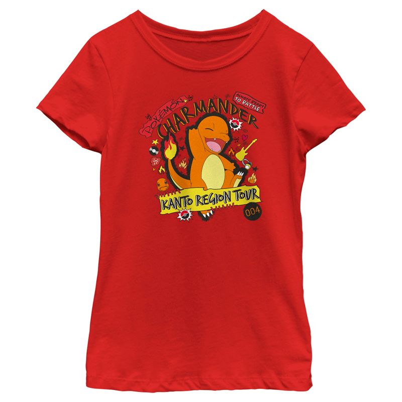 Girl's Pokemon Charmander Kanto Tour T-Shirt, 1 of 6