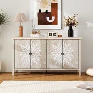 Wood Sideboard Cabinet,Modern Entrance Way Cabinet With 4 Doors And Adjustable Shelves Kitchen Storage Cabinet-Maison Boucle - 1 of 4