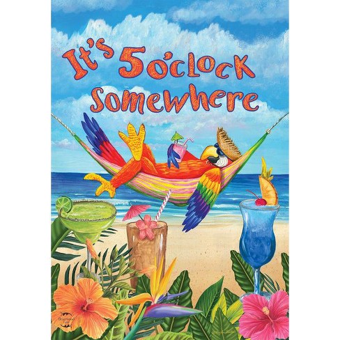 5 O'clock Parrot Summer Garden Flag Beach Humor 18