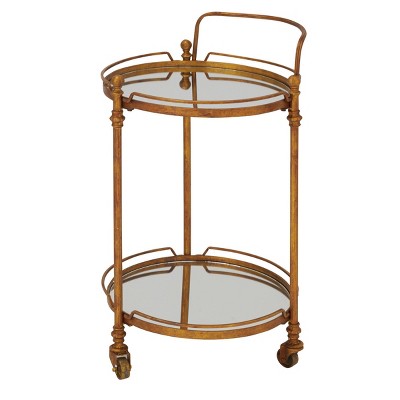 Elegant Brass 19" Round Bar Cart with Mirrored Shelves and Wheels