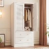White Wardrobe Armoire with 2 Shutter Doors & 2 Drawers, Hanging Rod, Freestanding Wooden Closet, Large Capacity Storage for Bedroom - 2 of 4