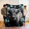 Highland Cow & Blue Roses Flannel Throw Blanket - Soft, Warm, and Stylish with Black Animal Design, Perfect Gift for Friends and Family. - 3 of 4