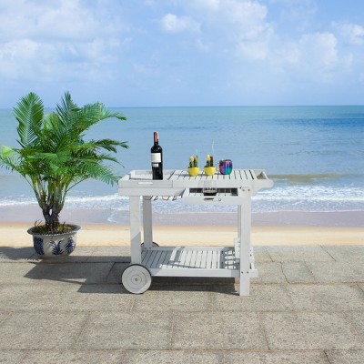 Gray Acacia Wood Outdoor Tea Trolley with Storage