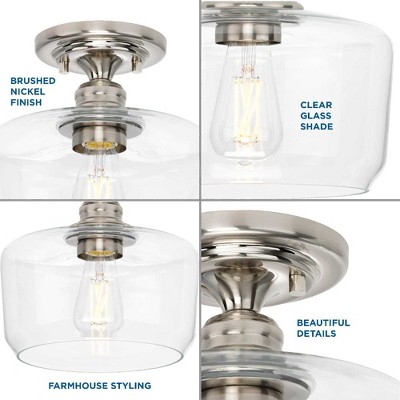 Aiken Brushed Nickel 9" Flush Mount with Clear Glass Shade