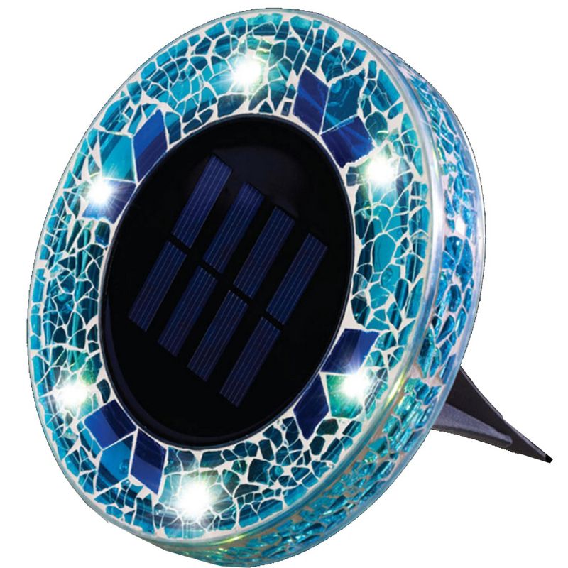 Bell + Howell 6 LED Round Blue Mosaic Solar Powered Disk Lights with Auto On/Off - 4 Pack, 3 of 8