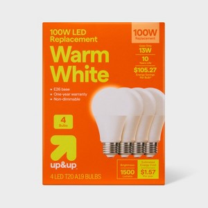 4pk 100W Plastic T20 Lightbulb Warm White - up&up™ - 1 of 4