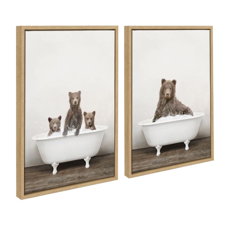 Kate and Laurel Sylvie Three Bears Rustic Bubble Bath and Bear Rustic Bubble Bath Framed Canvas by Amy Peterson Art Studio, 2 Piece 18x24, Natural, 1 of 7