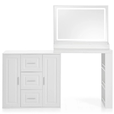 59 inch makeup vanity with mirror with light, dressing table with 3 drawers and 2 cabinets, dressing table with storage shelf