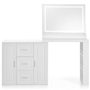 59 inch makeup vanity with mirror with light, dressing table with 3 drawers and 2 cabinets, dressing table with storage shelf - 1 of 4